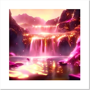 Fantasy pink gold waterfall Posters and Art